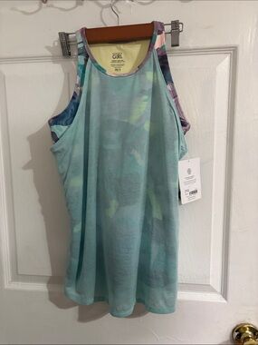 Athleta Girls Aqua Tank Top with Patterned Trim